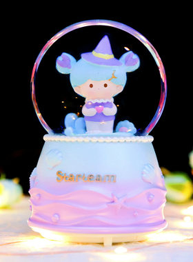 星座天团水晶球飘雪旋转带灯摆件八音盒音乐盒儿童少女生日礼物