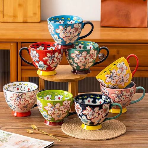 手绘釉下彩陶瓷马克杯早餐杯