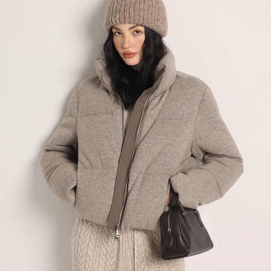 老钱风羊绒鹅绒亮片羽绒服