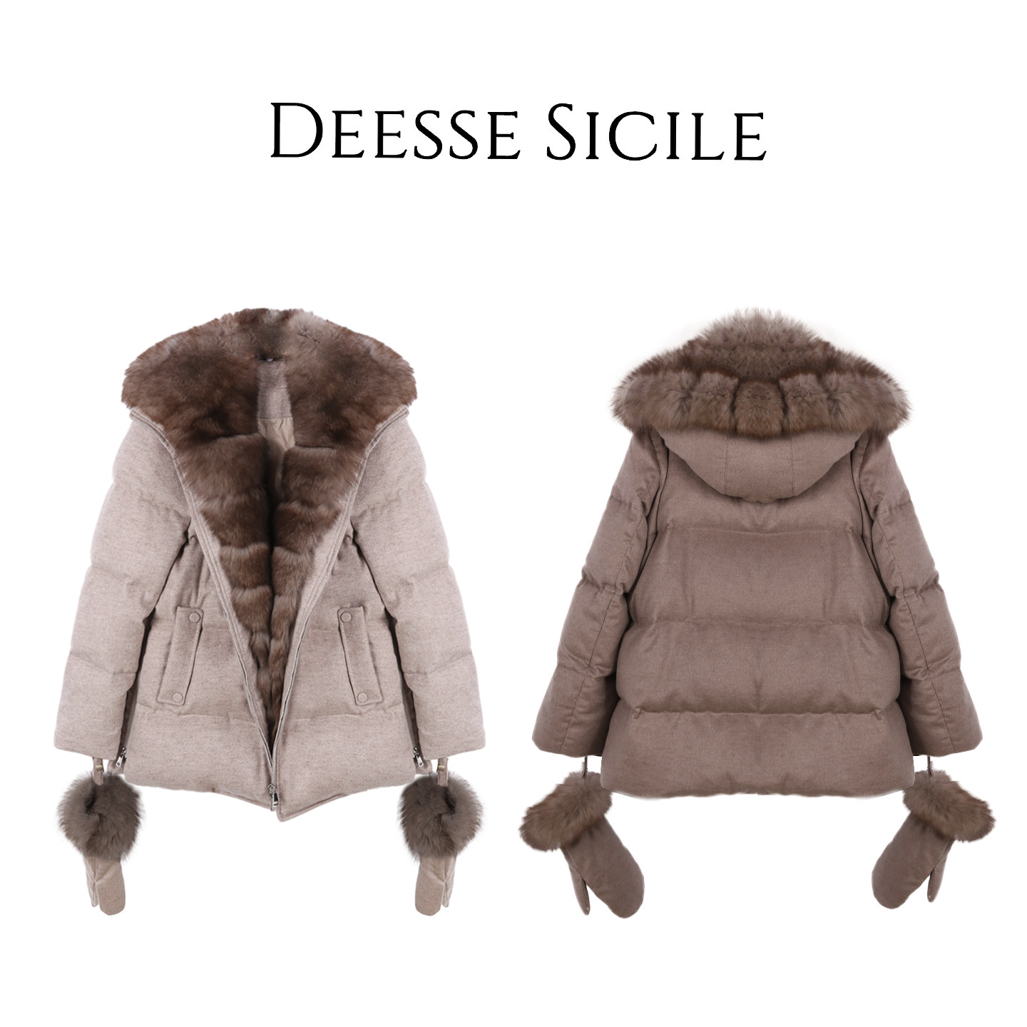 Deessesicile YS狐狸大毛领连帽手套鹅绒服羊毛呢老钱风羽绒服女