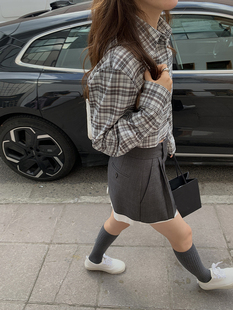 Deessesicile格雷系灰色穿搭百搭高腰露兜迷你裙短裙西装 半身裙女