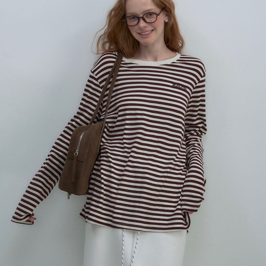 天丝羊毛撞色条纹字母logoT恤