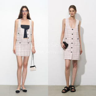 DeesseSicile 女 人间杰妮粉色格子小香风系列连衣裙马甲半裙套装