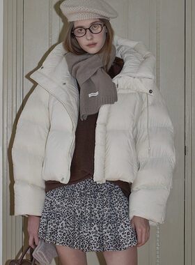 Deessesicile白色云朵羽绒服秋冬零压超轻高暖连帽面包服外套