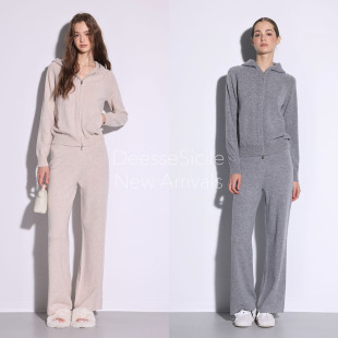 套装 针织长裤 女 连帽针织毛衣开衫 Deessesicile都市松弛风羊绒薄款