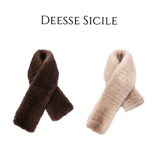 Deessesicile高奢贵气双面水貂毛横条围巾秋冬加厚保暖皮草围脖女