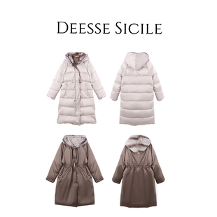Deessesicile 90鹅绒服女羽绒服 高奢龙猫獭兔毛双面穿连帽长款