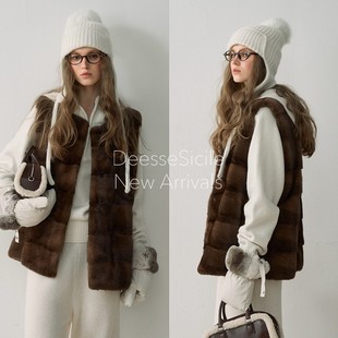 Deessesicile中古高奢焦糖暖棕哥本哈根紫标级天鹅绒水貂皮草马甲
