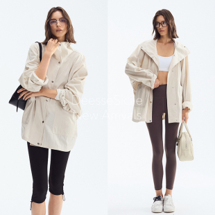 DeesseSicile浅卡其简约风时尚 运动巴恩风宽松显瘦休闲风衣外套女