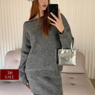 加厚针织慵懒上衣 细闪亮片露肩毛衣半身裙套装 Deessesicile 折扣