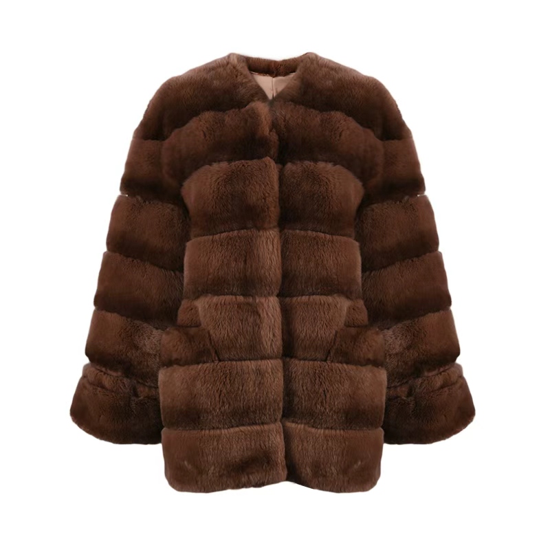 时髦复古水貂色獭兔毛皮草外套