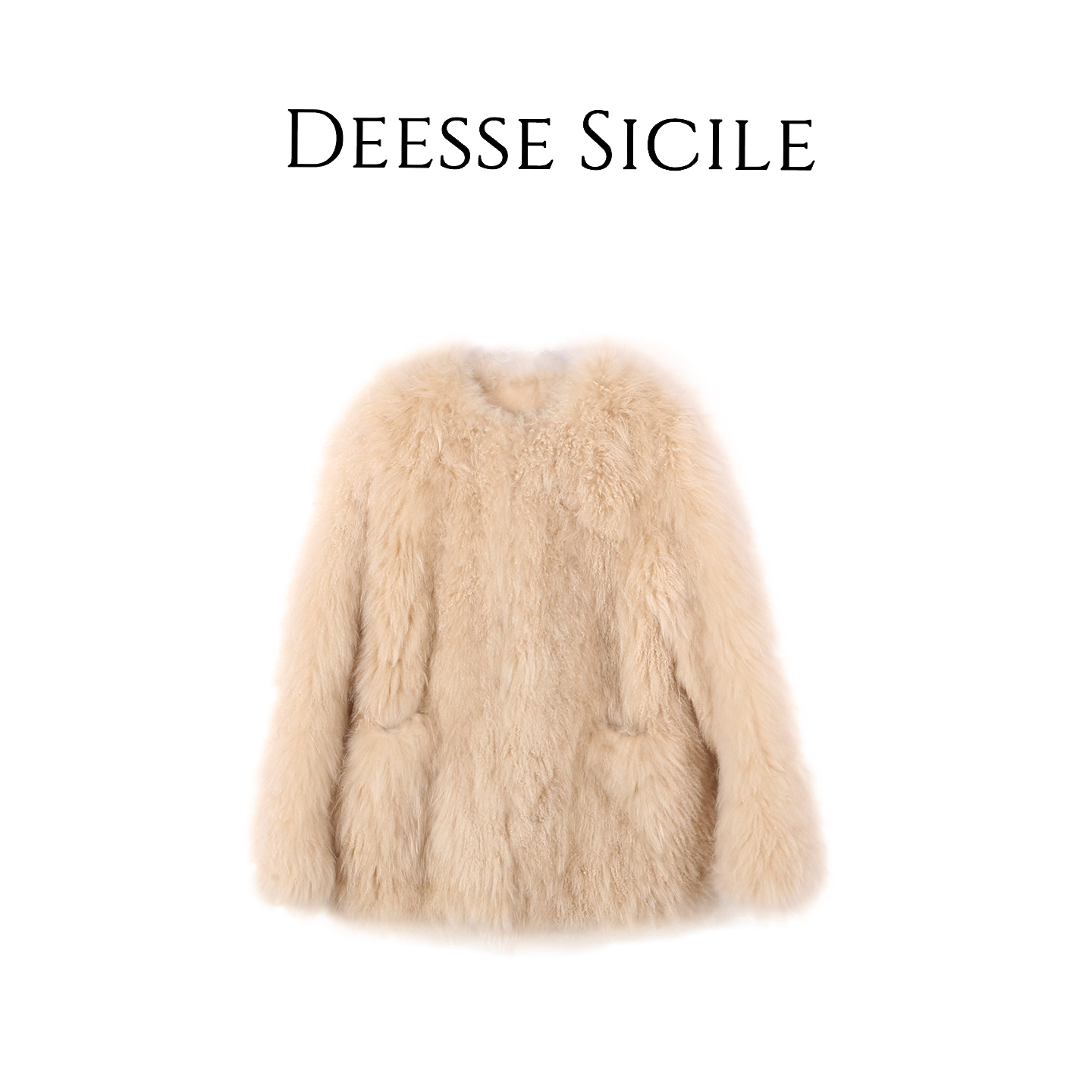 甜暖叙事山羊绒羊毛圆领皮草外套