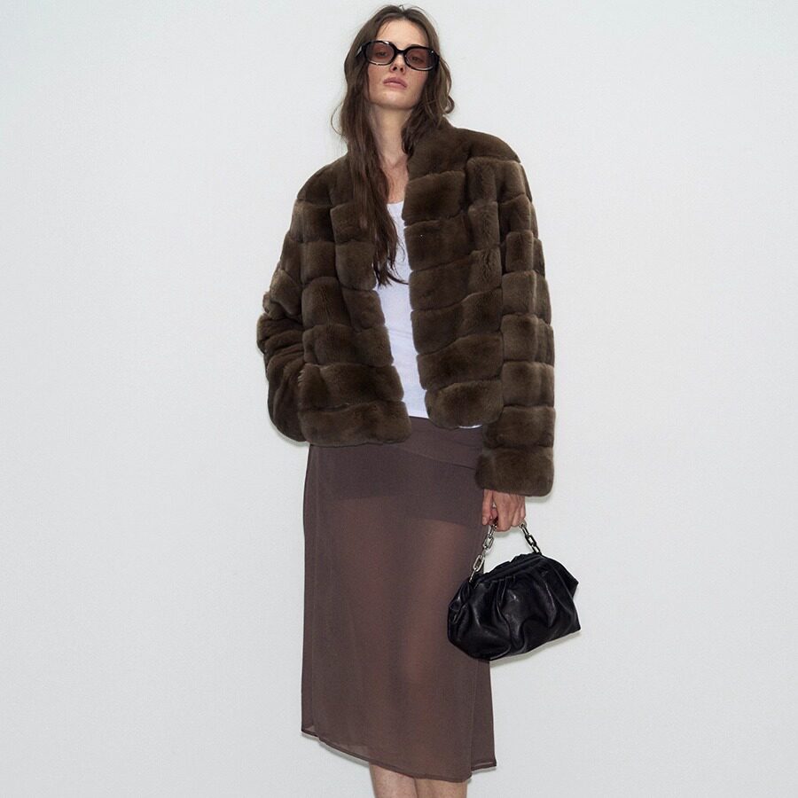 老钱风紫貂色獭兔毛皮草外套