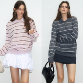 针织衫 DeesseSicile 书卷气缪风软糯羊毛减龄百搭条纹POLO领长袖