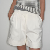 女简约百搭宽松卷边休闲裤 DeesseSicile 白色老钱风百慕大短裤 子