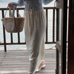 Deessesicile 醋酸光泽缎面真丝质感气质拖地长裙a字休闲半身裙女