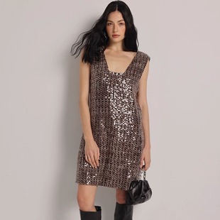 Deessesicile雅致璀璨金褐色人鱼亮片连衣裙宴会华丽派对背心裙女