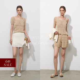 三件套装 香奶奶假日亚麻镂空针织背心上衣短裤 折扣 DeesseSicile