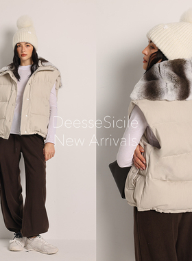 Deessesicile LP龙猫色獭兔大翻领90%白鹅绒轻奢羽绒服马甲女
