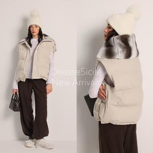 Deessesicile LP龙猫色獭兔大翻领90%白鹅绒轻奢羽绒服马甲女