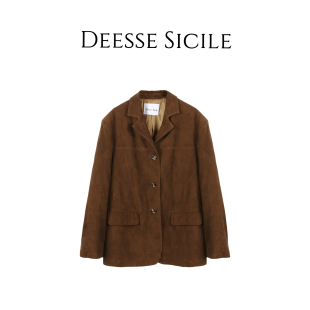 Deessesicile美拉德麂皮翻领上衣老钱风高级感复古麂皮绒夹克外套