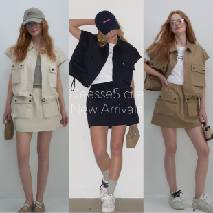 短裙休闲套装 风大口袋落肩抽绳马甲 女 廓系穿搭工装 DeesseSicile