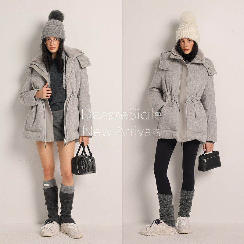 高级灰时髦水貂绵羊皮鹅绒羽绒服