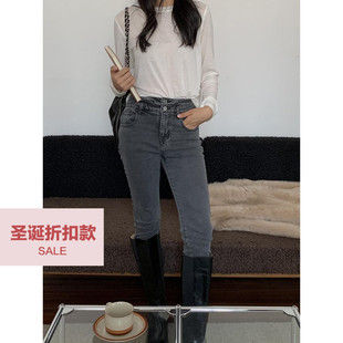 女 加绒小脚裤 Deessesicile 6折漫画腿百搭高腰双扣弹力显瘦牛仔裤