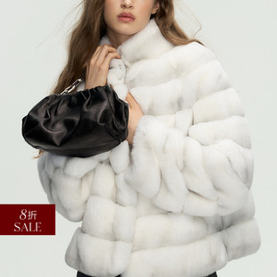 Deessesicile 雪顶冰淇淋月光白雷克斯A级100獭兔毛皮草外套 折扣