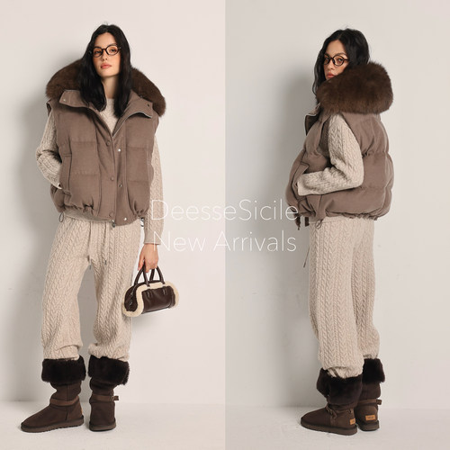 老钱风狐狸毛翻领加厚鹅绒马甲女