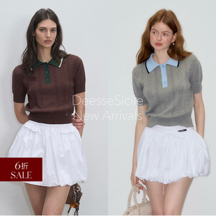 折扣 针织短袖 缪系通勤撞色翻领POLO衫 款 上衣女 修身 DeesseSicile
