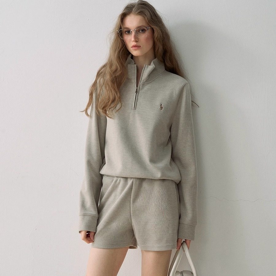 Deessesicile老钱风刺绣小马上衣休闲简约半拉链领卫衣短裤套装女,女装/女士精品,休闲运动套装,淘宝优惠券,粉丝福利购,淘宝优惠卷