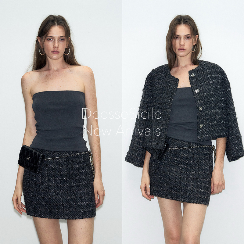 高智小香风廓形外套半身裙套装