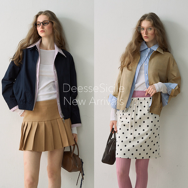 DeesseSicile美式老钱风假两件拼接衬衫通勤休闲百搭翻领外套上衣,女装/女士精品,短外套,淘宝优惠券,粉丝福利购,淘宝优惠卷