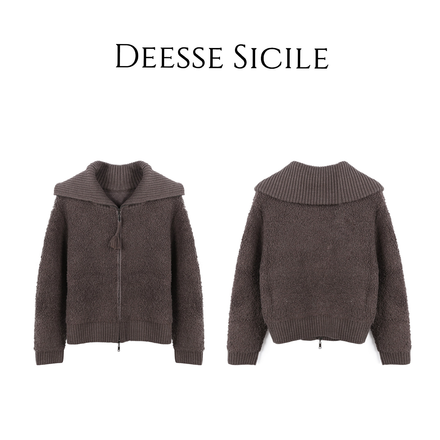 Deessesicile咖啡色圈圈羊毛大翻领毛衣老钱风流苏拉链针织开衫女,女装/女士精品,毛针织衫,淘宝优惠券,粉丝福利购,淘宝优惠卷