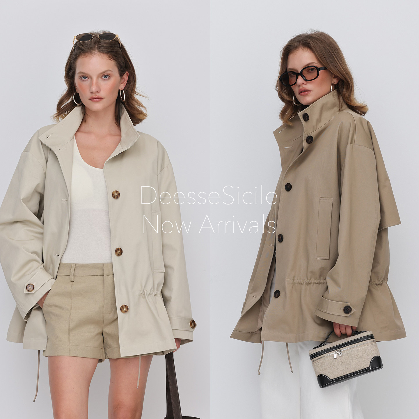 Deessesicile设计感全棉亮色立领工装外套老钱风抽绳女中长款风衣
