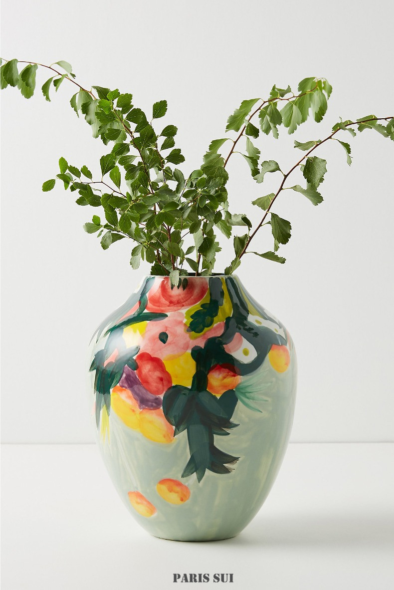 美国an手工绘画陶瓷手绘花瓶居家客厅玄关油画风轻奢美式装饰摆件