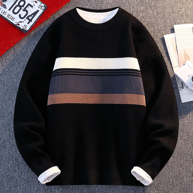唐狮集团DESSO撞色条纹毛衣秋冬圆领针织衫休闲内搭毛衣休闲百搭