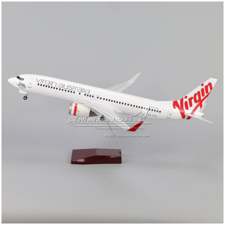 澳洲维珍航空波音B737 感应LED灯仿真轮子塑料静态 飞机模型 47cm