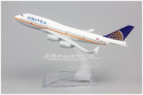 美国联合航空 UNITED 波音 B747-400 合金 仿真 飞机模型 16cm