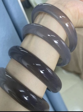天然灰玛瑙手镯冰种玉髓女帝王紫玉镯子烟灰玉石原色烟紫色保真
