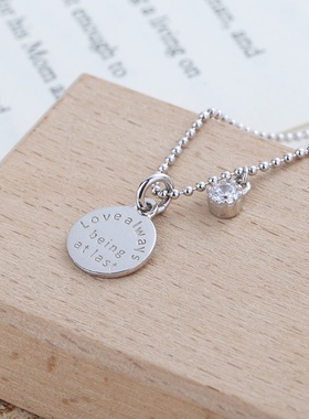 折-日韩S925纯银字母圆牌圆珠项链微镶锆石吊坠锁骨链中性