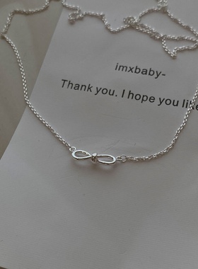 日韩925纯银蝴蝶结绳结项链银色8字锁骨链叠戴细链2021年春夏新品