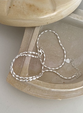 日韩925纯银米粒项链ins极简小众锁骨项链叠带通勤米珠银饰