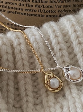 日韩925纯银珍珠几何项链女小众设计感ins不规则复古轻奢锁骨链