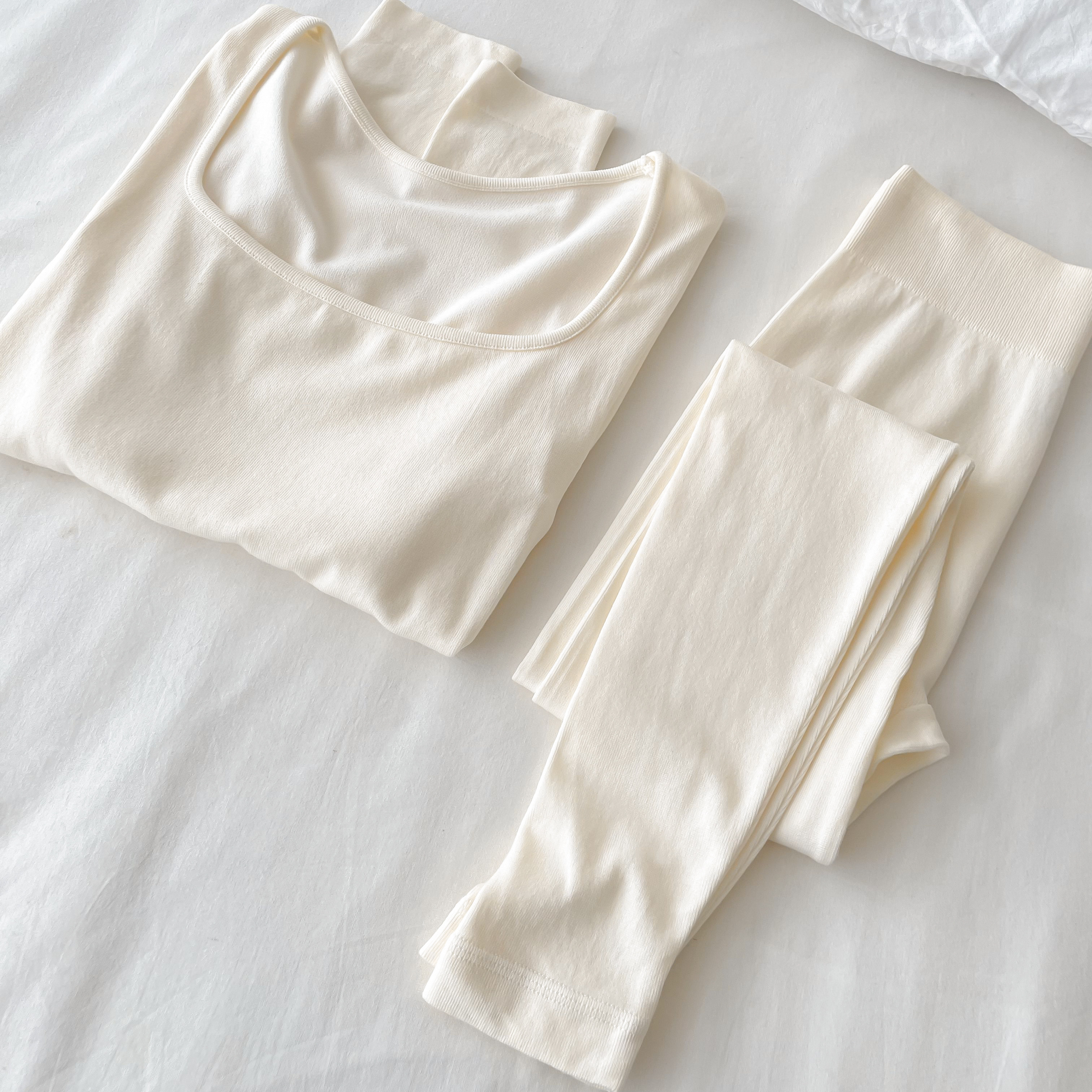 法式保暖打底衫内衣女秋冬套装超柔软糯防静电显瘦方领秋衣秋裤