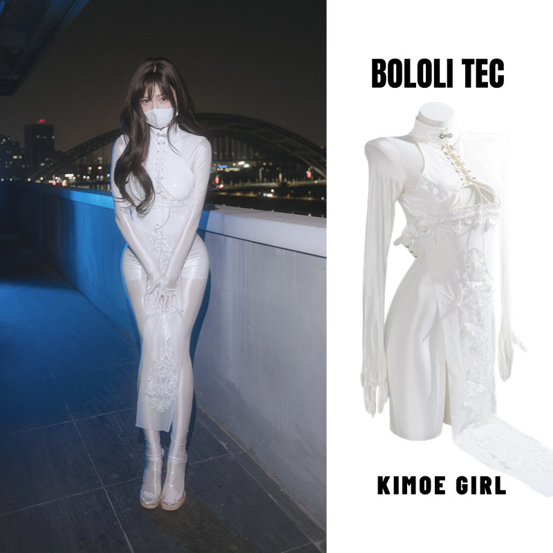 国风御姐高开叉蕾丝旗袍漆皮马油打底衣套装cosplay摄影会