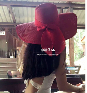 沙滩大沿草帽度假帽子女士夏季遮阳防晒帽大檐太阳帽可折叠草帽女