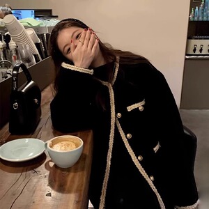 小香风外套女小个子上衣仿羊羔绒棉服毛茸茸2024新款爆款皮毛一体
