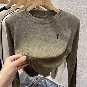 2023黑色套头毛衣女早秋长袖打底衫设计感小众高腰短款针织衫上衣